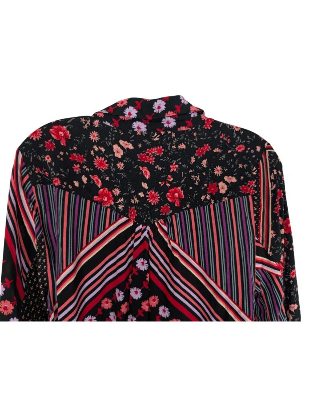 Free People Womens XS Mixed Print Button Front Blouse Boho Floral Striped Viscos - Picture 6 of 16
